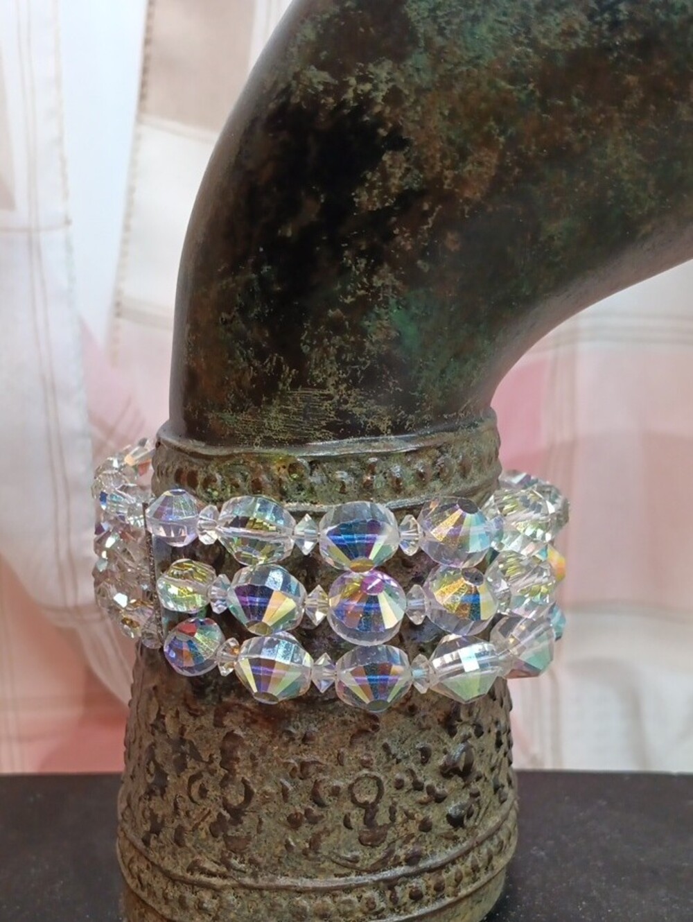 Hobé Aurora Borealis Clear Glass Bead Necklace Bracelet Earrings Set Vintage - Picture 7 of 14